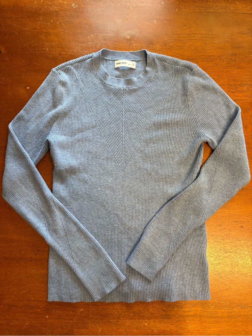 Nine West Men's Slate Blue Ribbed Crewneck Sweater